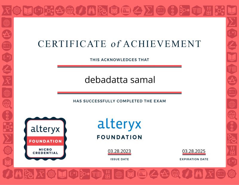 DEBADATTA SAMAL on LinkedIn: #### I successfully completed the ALTERYX DEBADATTA SAMAL on LinkedIn: #### I successfully completed the ALTERYX