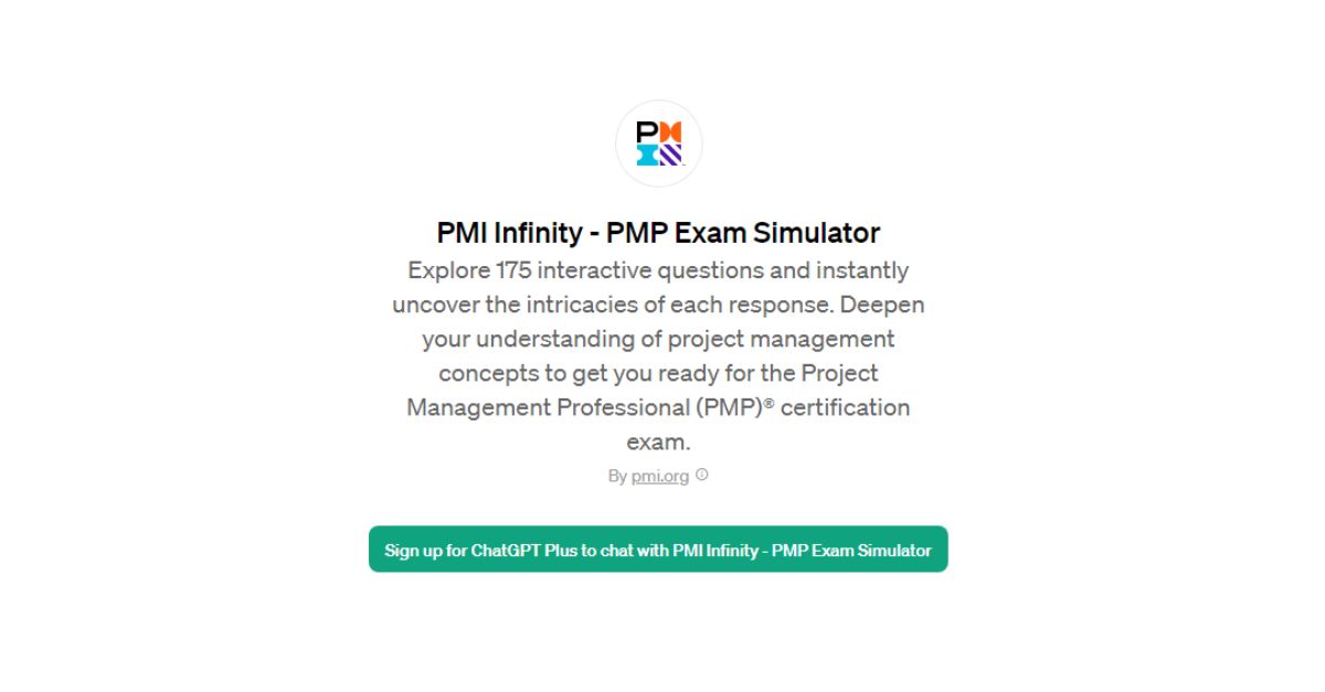 ChatGPT PMI Infinity PMP Exam Simulator Tao Chun Liu PMP® CBAP ChatGPT PMI Infinity PMP Exam Simulator Tao Chun Liu PMP® CBAP