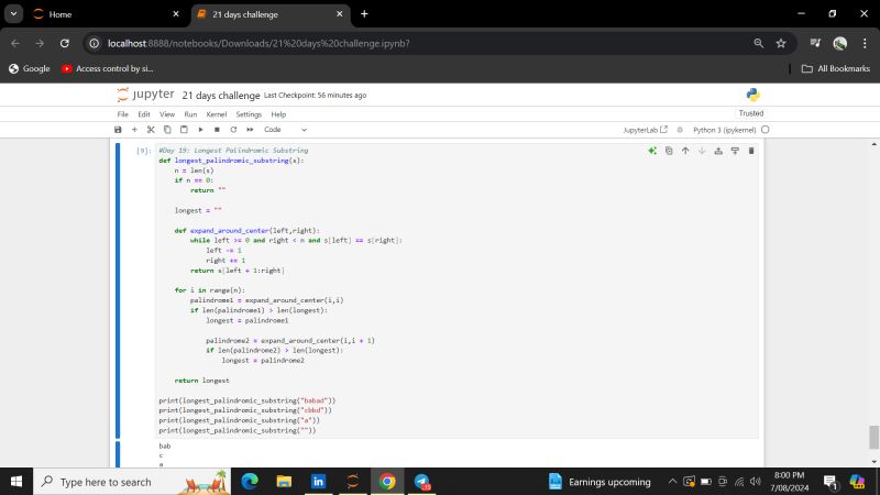 Day 19 Challenge: Finding the Longest Palindromic Substring Day 19 Challenge: Finding the Longest Palindromic Substring