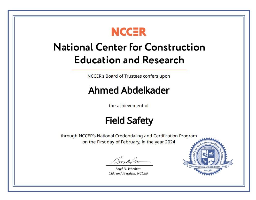 Achievement of Field Safety of NCCER s Construction Site Safety Program Achievement of Field Safety of NCCER s Construction Site Safety Program