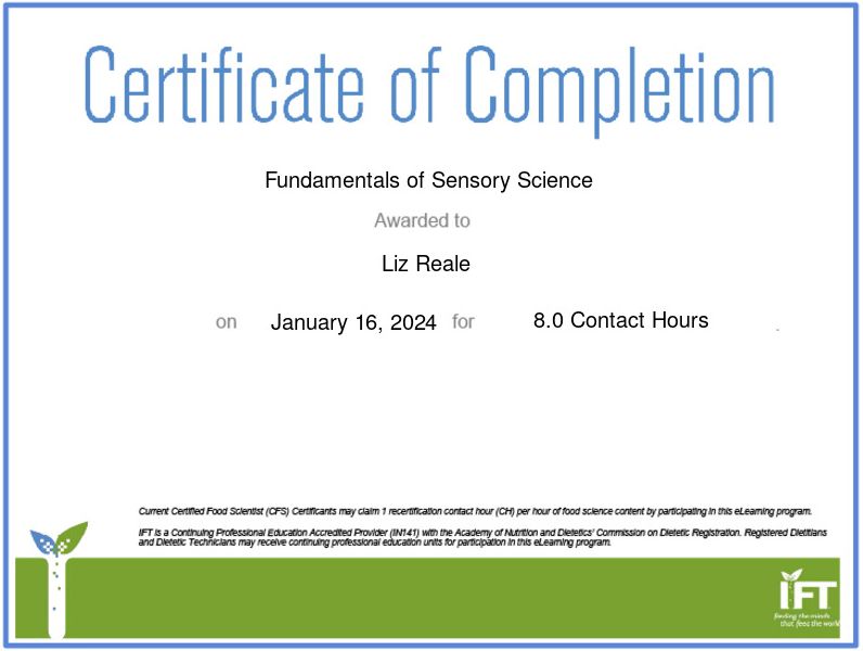 Elizabeth Reale Wiley on LinkedIn: I just completed my Sensory Science Elizabeth Reale Wiley on LinkedIn: I just completed my Sensory Science