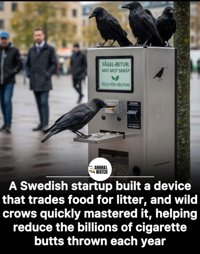 crows collecting cigarettes Wild trained to pick up cigarette butts in Swedish street cleaning project Crows take a cigarette break