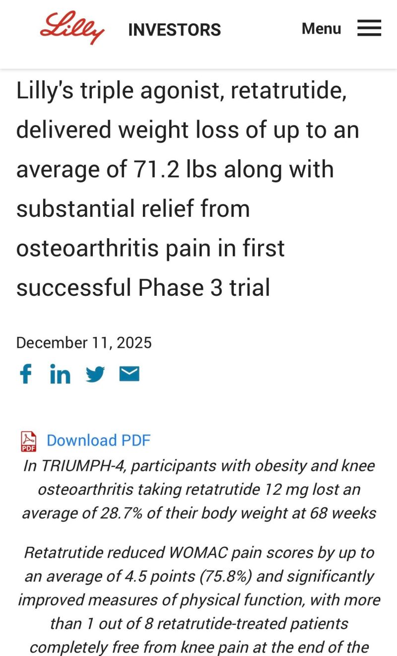 joint pain on retatrutide Sets New Benchmark in Weight Loss and Knee Relief Retatrutide shows substantial weight loss