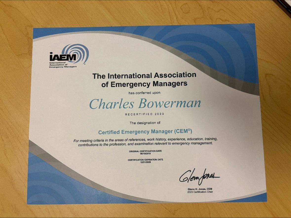 Charles Bowerman CEM ABCP MA on LinkedIn: IAEM Certified Emergency Charles Bowerman CEM ABCP MA on LinkedIn: IAEM Certified Emergency