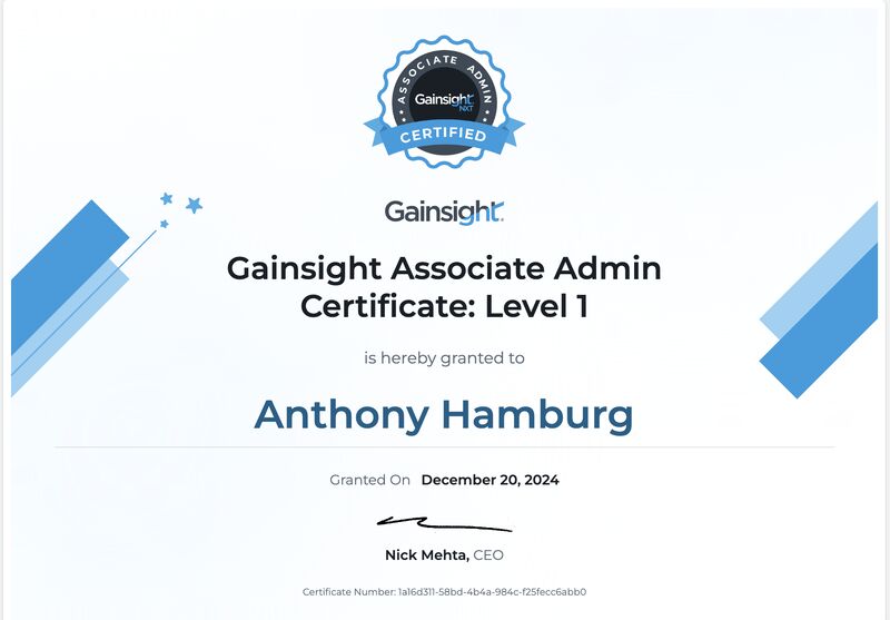 Anthony Hamburg on LinkedIn: Proud to say I passed my first Gainsight Anthony Hamburg on LinkedIn: Proud to say I passed my first Gainsight