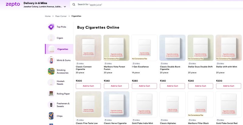 zepto cigarettes online Buy Cigarettes, Smoking Accessories & Daily Essentials cigarettes online zepto Zepto removes