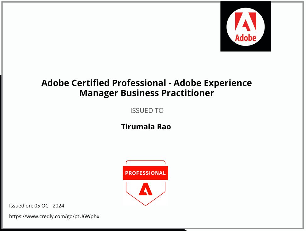 Tirumala Rao Gudla on LinkedIn: #aem #adobe #adobelife #certification # Tirumala Rao Gudla on LinkedIn: #aem #adobe #adobelife #certification #