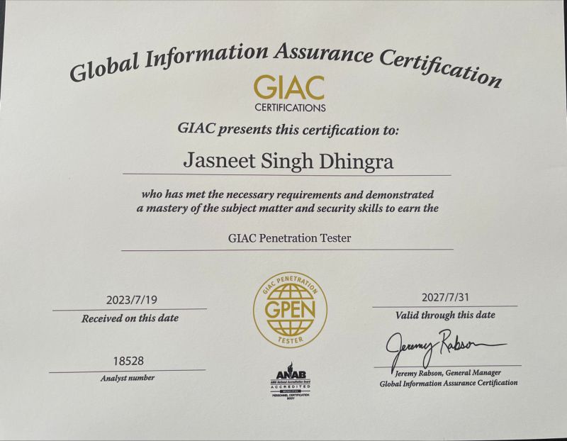 Jasneet Dhingra on LinkedIn: Finally GPEN certification achieved lots Jasneet Dhingra on LinkedIn: Finally GPEN certification achieved lots