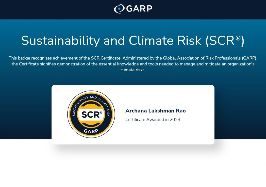 Passed GARP Sustainability and Climate Risk Certificate Archana Passed GARP Sustainability and Climate Risk Certificate Archana