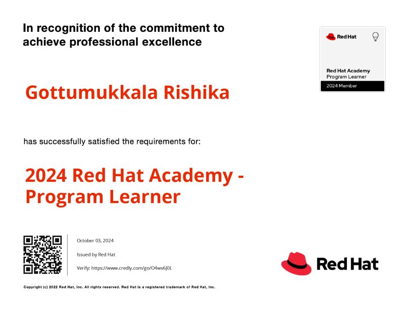 Gottumukkala Rishika on LinkedIn: #redhat #certification # Gottumukkala Rishika on LinkedIn: #redhat #certification #