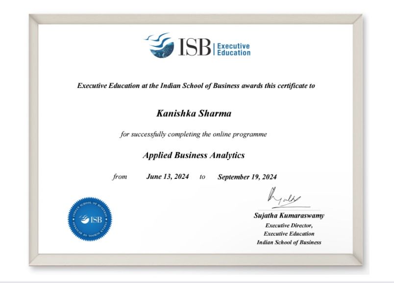Kanishka Sharma on LinkedIn: #proudmoment #businessanalytics #isb # Kanishka Sharma on LinkedIn: #proudmoment #businessanalytics #isb #