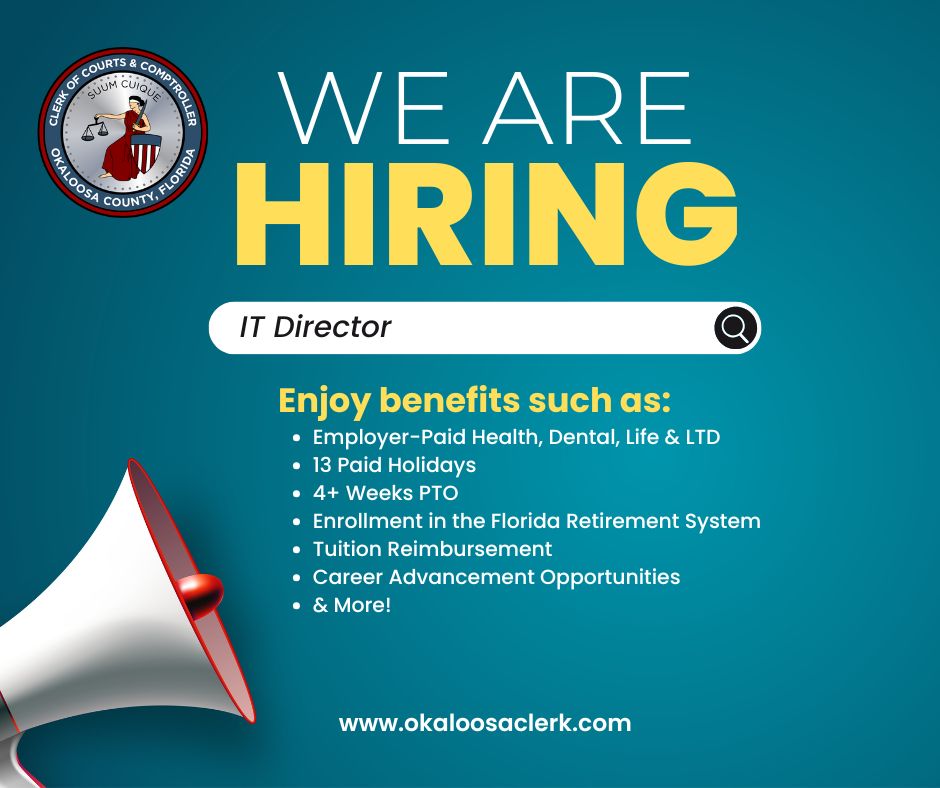 We are looking for our next IT Director Apply today at Okaloosa We are looking for our next IT Director Apply today at Okaloosa
