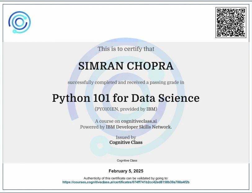 #python #ibm #certification #learningneverstops #coding Simran Chopra #python #ibm #certification #learningneverstops #coding Simran Chopra