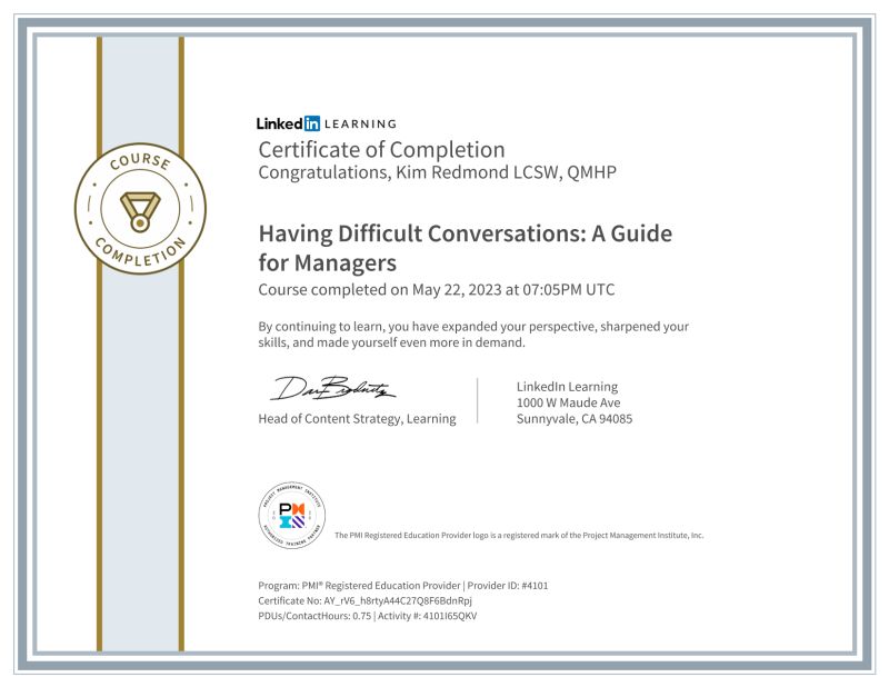 Certificate of Completion Kim Redmond LCSW QMHP EMDR Certificate of Completion Kim Redmond LCSW QMHP EMDR