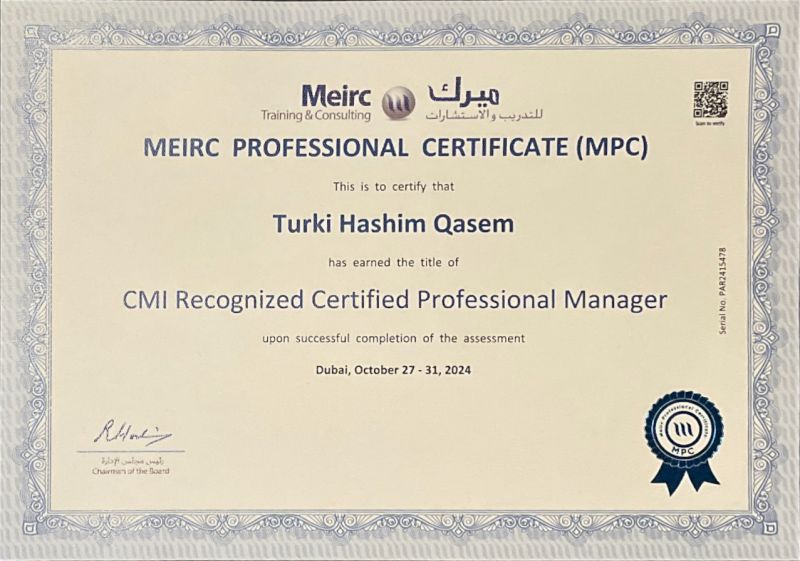 Meirc Training Consulting on LinkedIn: Congratulations TURKI QASEM Meirc Training Consulting on LinkedIn: Congratulations TURKI QASEM