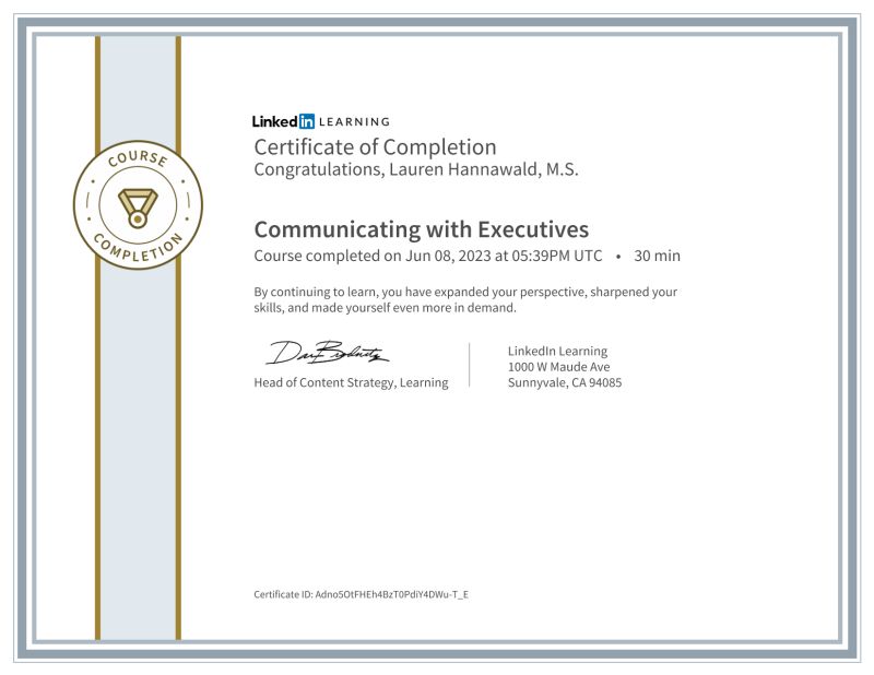 Lauren Hannawald M S on LinkedIn: Certificate of Completion Lauren Hannawald M S on LinkedIn: Certificate of Completion