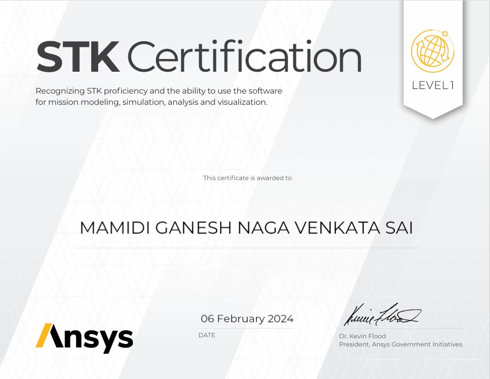 Ganesh Naga Venkata Sai Mamidi on LinkedIn: #certified #ansys #agi #stk Ganesh Naga Venkata Sai Mamidi on LinkedIn: #certified #ansys #agi #stk