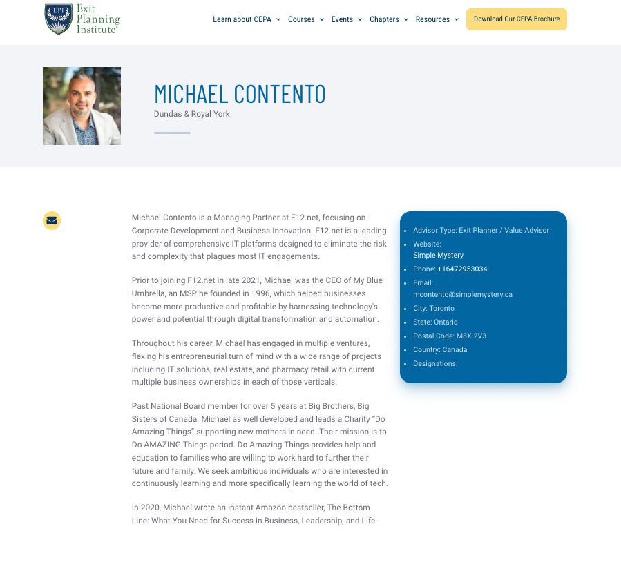 I earned a CEPA certification from Exit Planning Institute Michael I earned a CEPA certification from Exit Planning Institute Michael