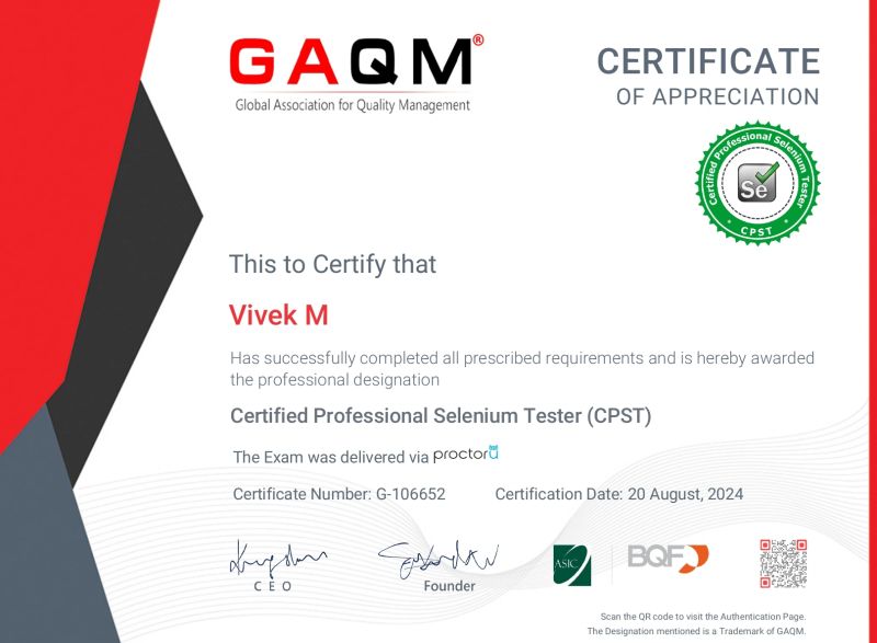 Vivek M on LinkedIn: #selenium #automationtester #seleniumcertification Vivek M on LinkedIn: #selenium #automationtester #seleniumcertification