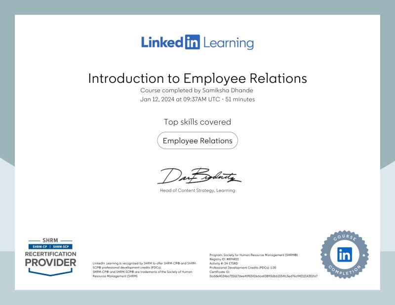 Samiksha Dhande on LinkedIn: Certificate of Completion Samiksha Dhande on LinkedIn: Certificate of Completion
