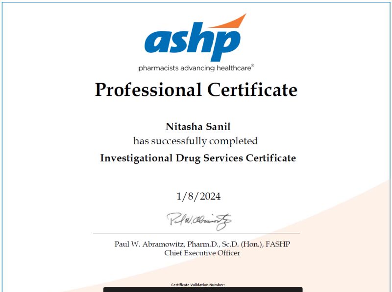 Nitasha Sanil on LinkedIn: Completed the ASHP IDS Certificate Time Nitasha Sanil on LinkedIn: Completed the ASHP IDS Certificate Time