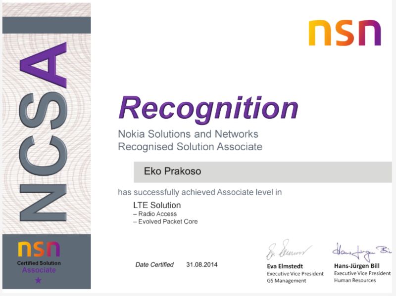 Eko Prakoso on LinkedIn: #nokia #ncsp #ncss #ncsa #lte #certification # Eko Prakoso on LinkedIn: #nokia #ncsp #ncss #ncsa #lte #certification #