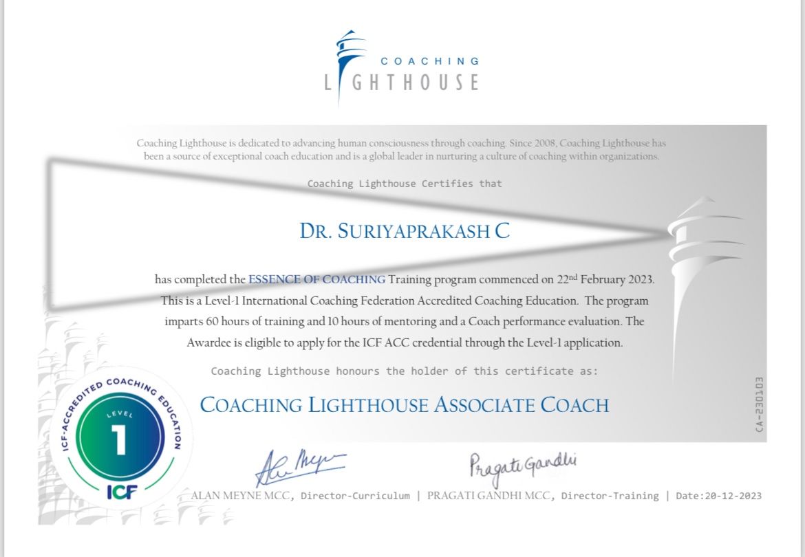 Completed Coaching Lighthouse certification Suriyaprakash C posted on Completed Coaching Lighthouse certification Suriyaprakash C posted on