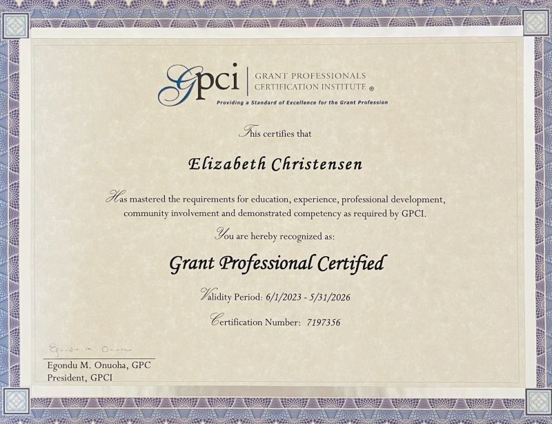 Received my grant professional certification from the Grant Received my grant professional certification from the Grant