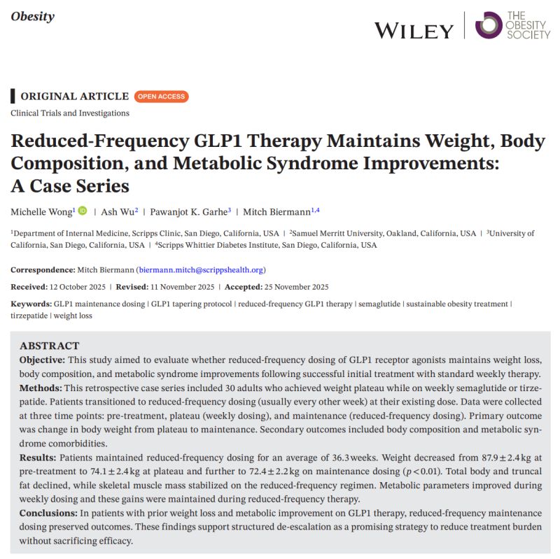 glp-1 weight loss maintenance Healthy with exercise, receptor agonist, or both combined followed by one year without treatment: a post-treatment analysis of a randomised placebo-controlled trial Reduced-frequency GLP-1 as a maintenance