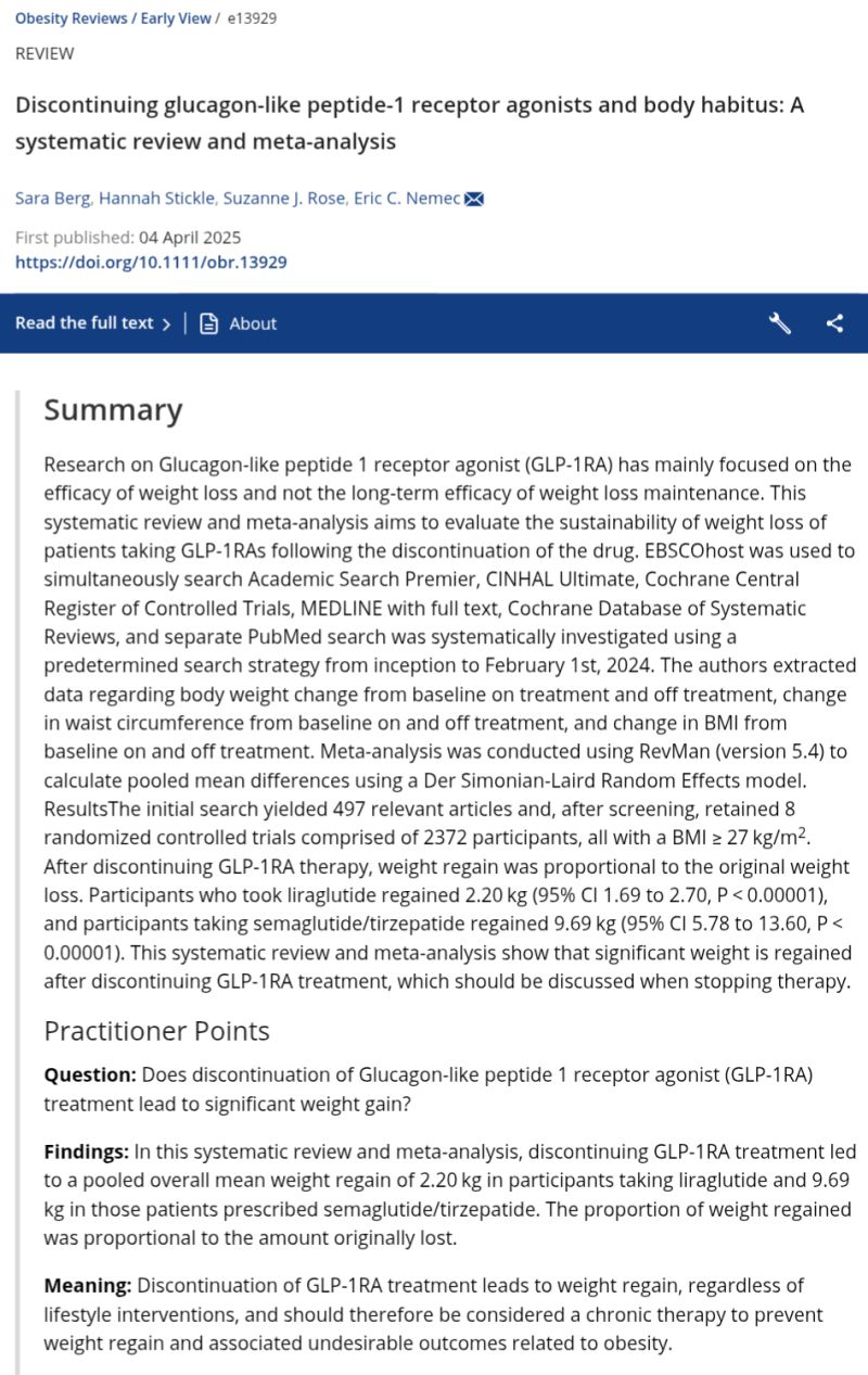 glp 1 gain weight back Real-world studies of GLP-1 discontinuation showed that patients often regain at a significantly faster pace than after other weight-loss methods. At the same time, however, novel strategies aimed at countering those What really happens when patients