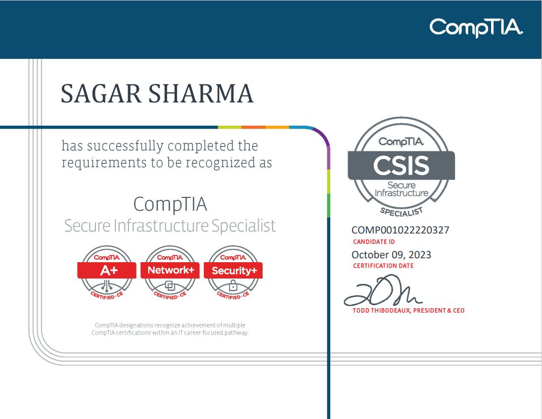 Sagar sharma on LinkedIn: CompTIA CSIS certification 🎉 thanks to Dion Sagar sharma on LinkedIn: CompTIA CSIS certification 🎉 thanks to Dion