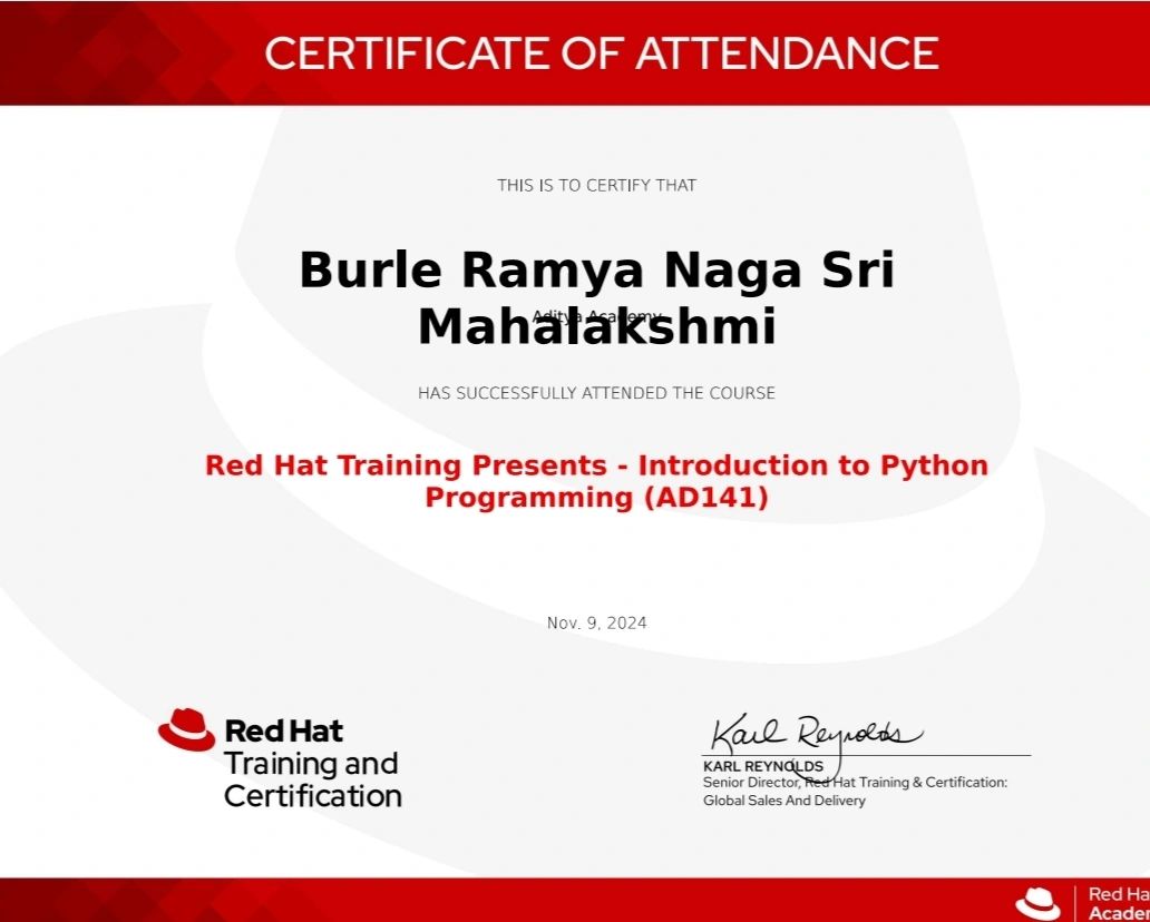 Ramya Burle on LinkedIn: #certification #pythonprograamming #redhat Ramya Burle on LinkedIn: #certification #pythonprograamming #redhat