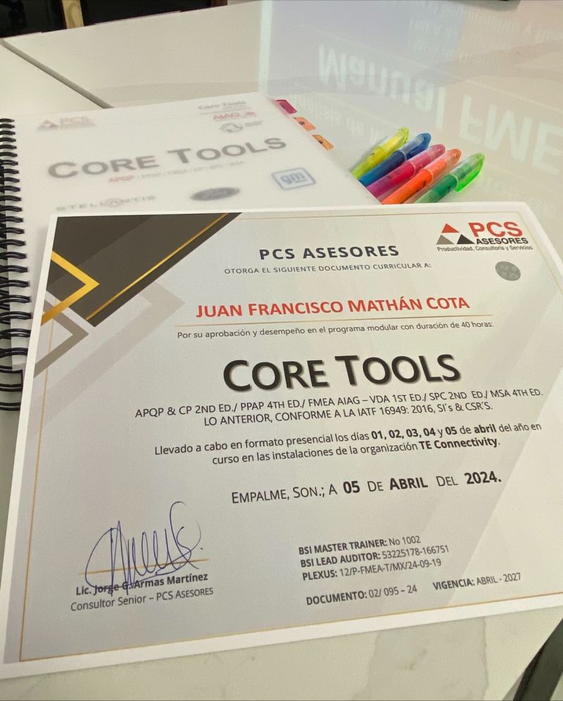 Happy to share my core tools certification Juan Francisco Mathán Cota Happy to share my core tools certification Juan Francisco Mathán Cota