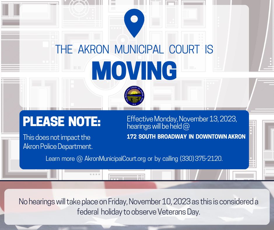 Akron Municipal Court on LinkedIn: Please note that no hearings will be Akron Municipal Court on LinkedIn: Please note that no hearings will be