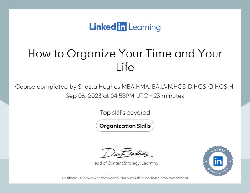 Shasta Hughes MBA HMA BA LVN HCS D HCS O HCS H on LinkedIn Shasta Hughes MBA HMA BA LVN HCS D HCS O HCS H on LinkedIn